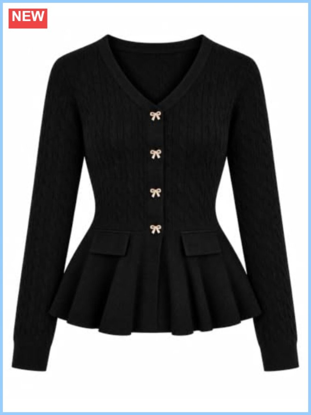 Cable Knit Peplum Cardigan V Neck Button Down Sweater